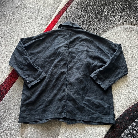 Eileen Fisher Black Notch Linen Longline Open Front Blazer - Picture 4 of 4